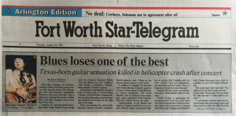 Stevie Ray Vaughan - Fort Worth Star-Telegram Death Report