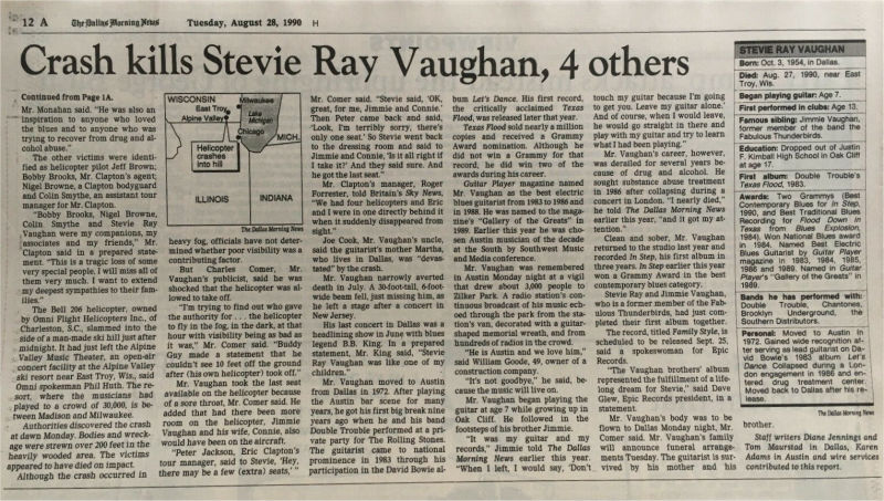 Stevie Ray Vaughan - Dallas Morning News Death Report