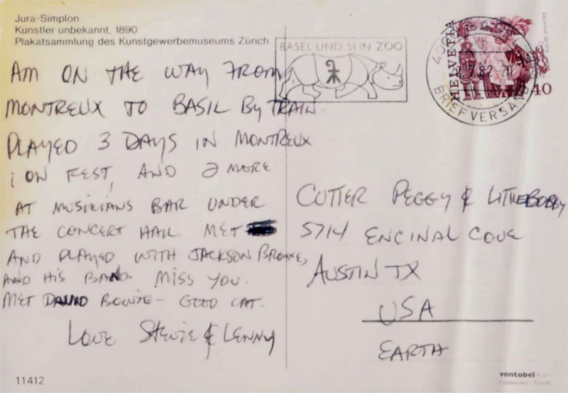 Stevie Ray Vaughan Handwritten Note