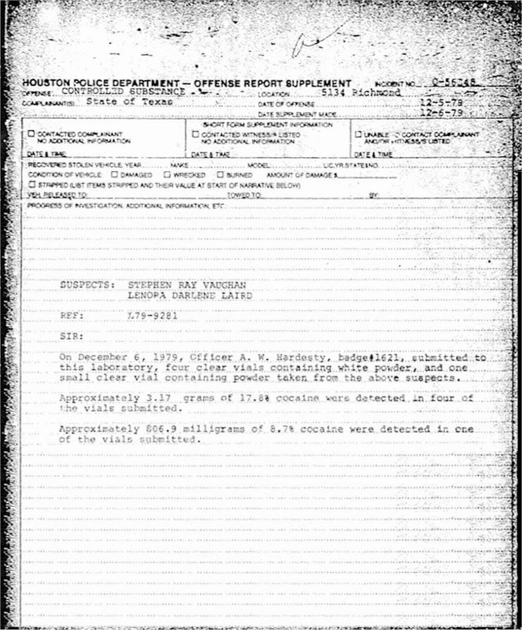 Stevie Ray Vaughan 1979 Charge Sheet