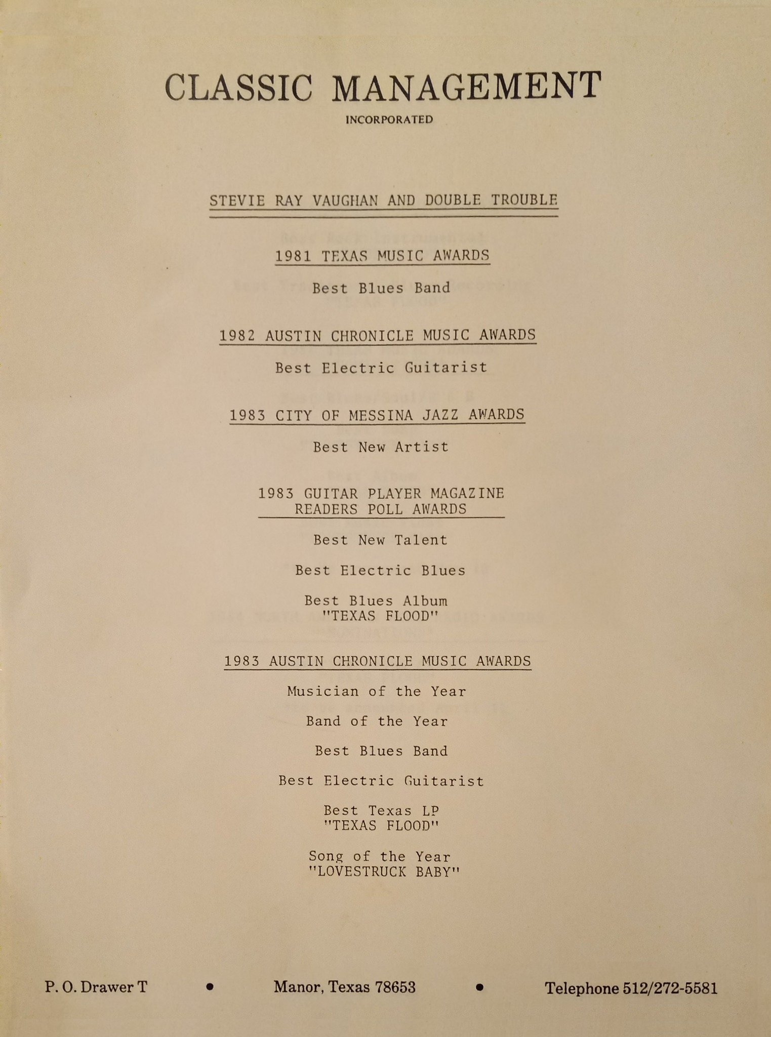Stevie Ray Vaughan - Mega Rare Trax Stevie Ray Vaughan - Awards