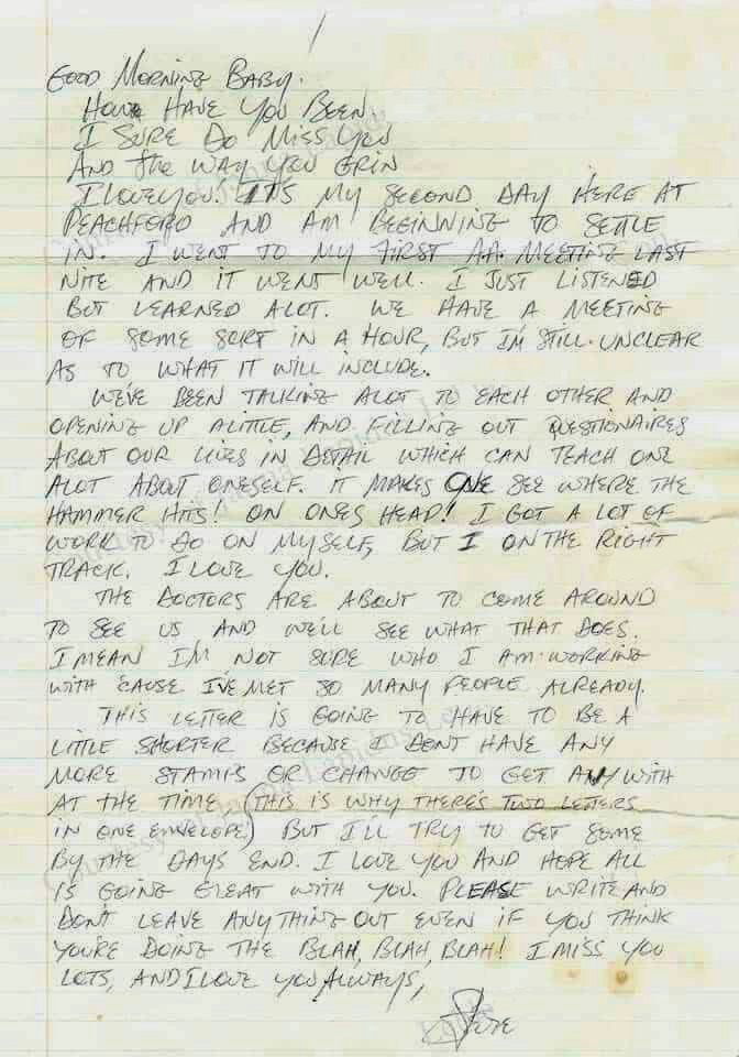 Stevie Ray Vaughan Letter to Janna from Rehab