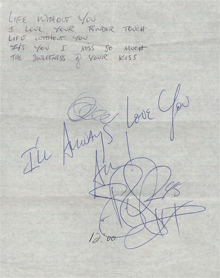 Stevie Ray Vaughan Handwritten Note