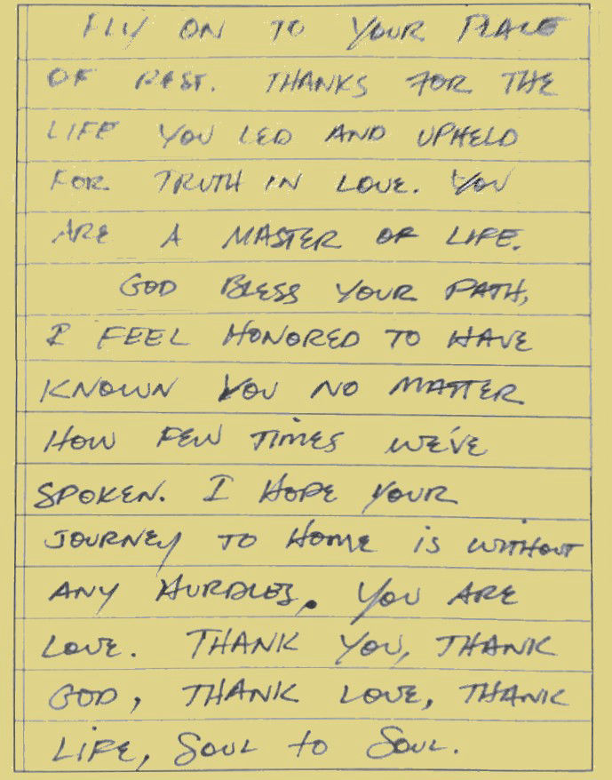 Stevie Ray Vaughan Handwritten Note