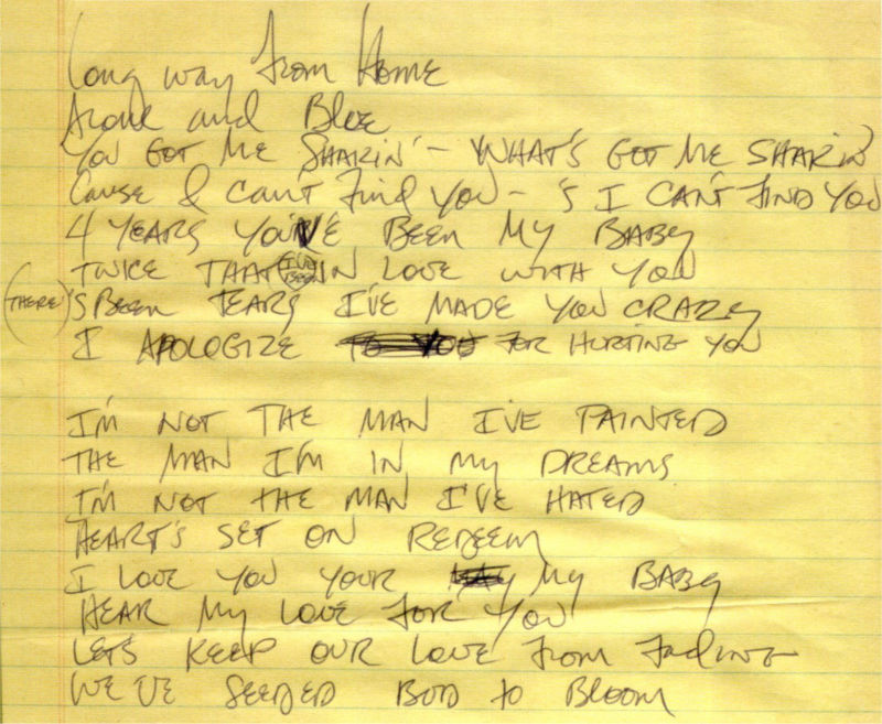 Stevie Ray Vaughan Handwritten Note