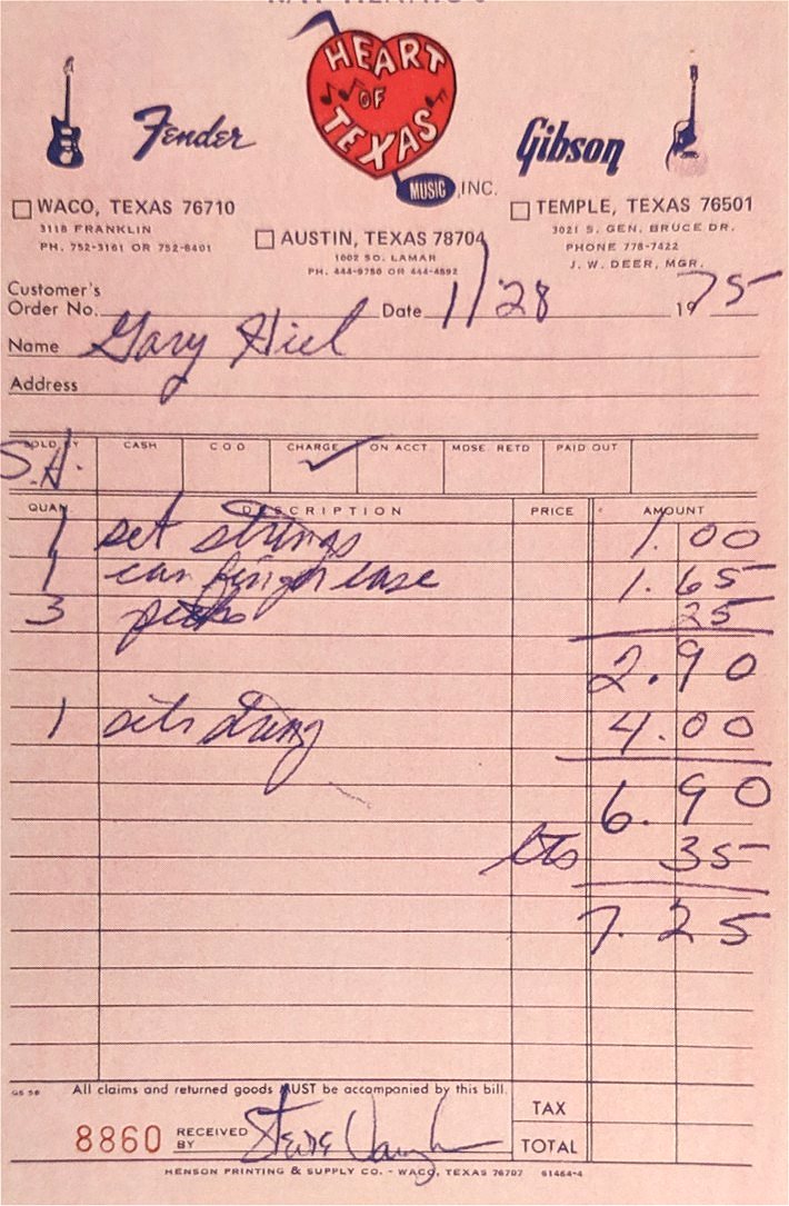 Stevie Ray Vaughan Guitar Strings Receipt