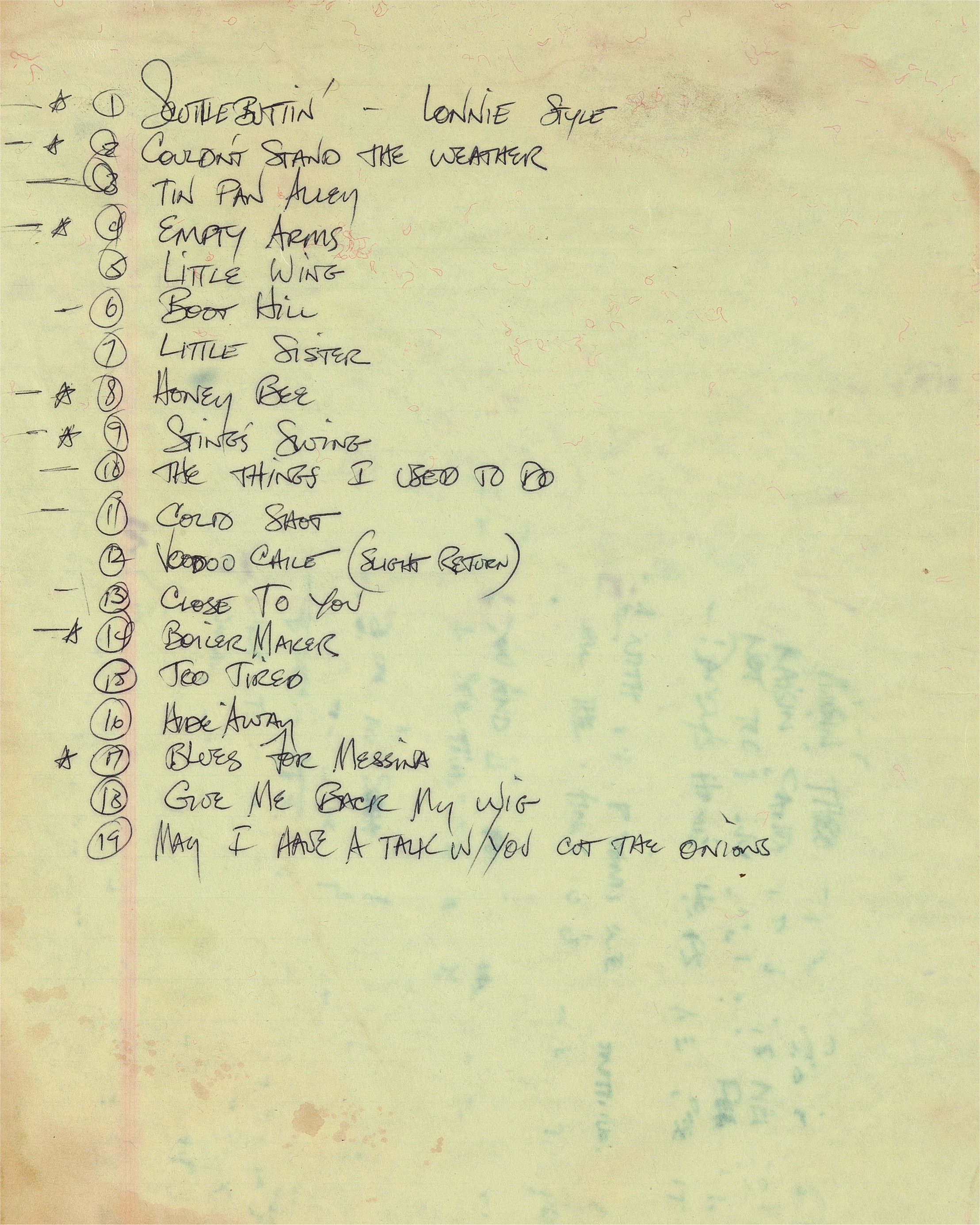 Stevie Ray Vaughan Setlist from CSTW Tour