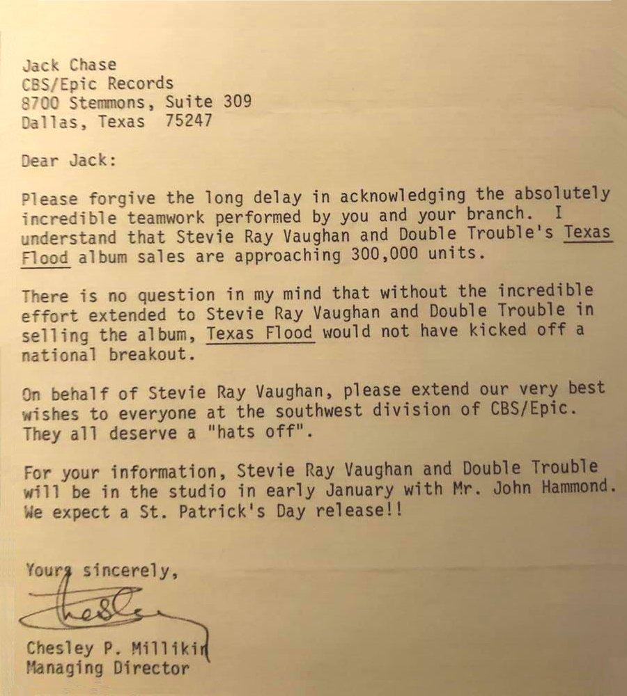 Letter from Chesley Millikin about Texas Flood